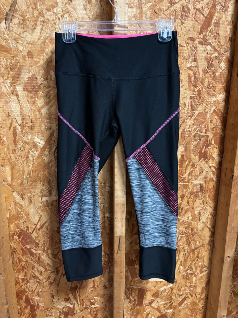 RBX Black Capri Leggings with Pink Trim and Gray Panels - Picture 3 of 4